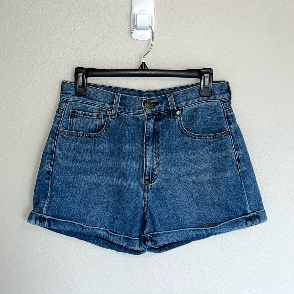 American Eagle Cuffed Mom Shorts High Rise Medium Blue Wash Stretch Size US 6